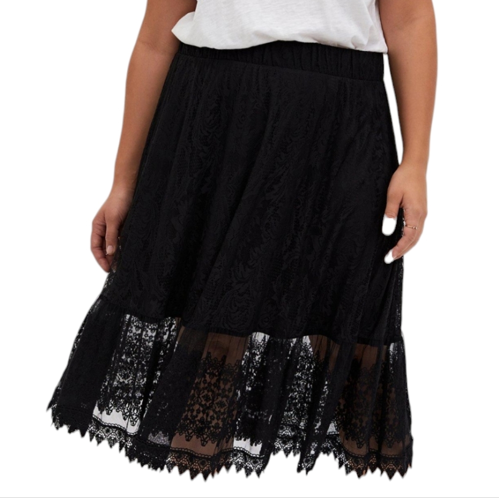Torrid Black lace Midi skirt elastic waist 3